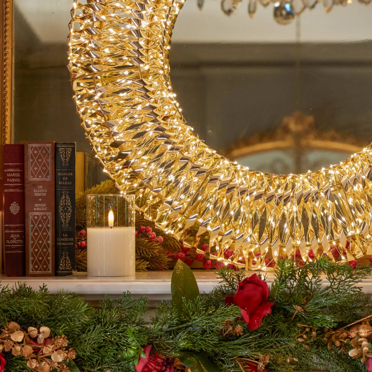 Corona di Natale luminosa 960 Micro LED (D70 cm) Effetto flash Oro e bianco caldo
