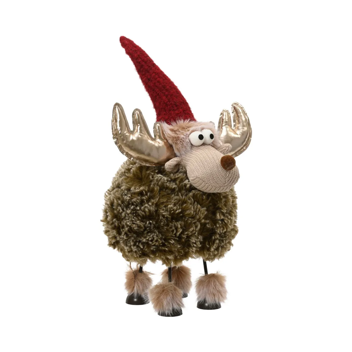 Renna natalizia in pelliccia (H37 cm) Octave piede a molla Marrone lucido