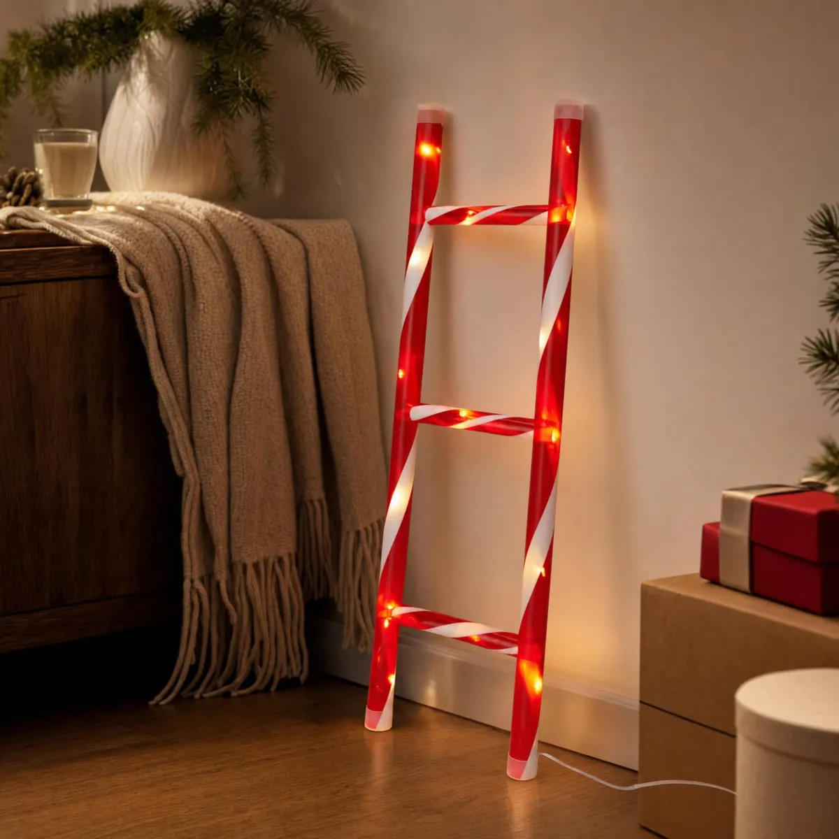 Scala luminosa a pile 21 LED (H50 cm) Natale Tradizionale Rosso