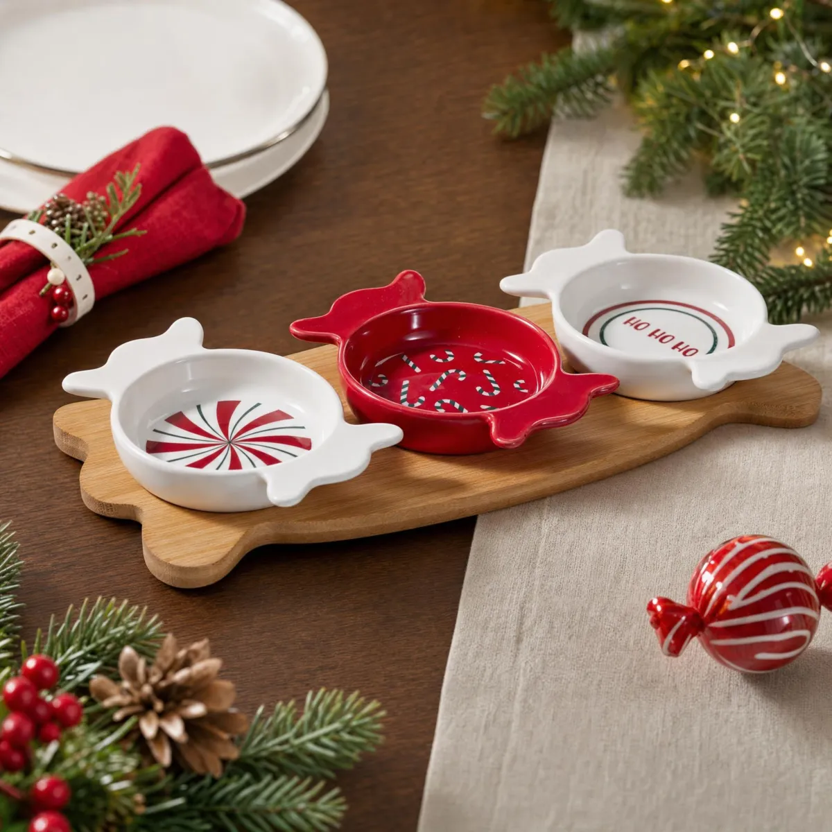 Set per tapas 3 ciotole (29 x 10 cm) Caramelle Rosso e bianco