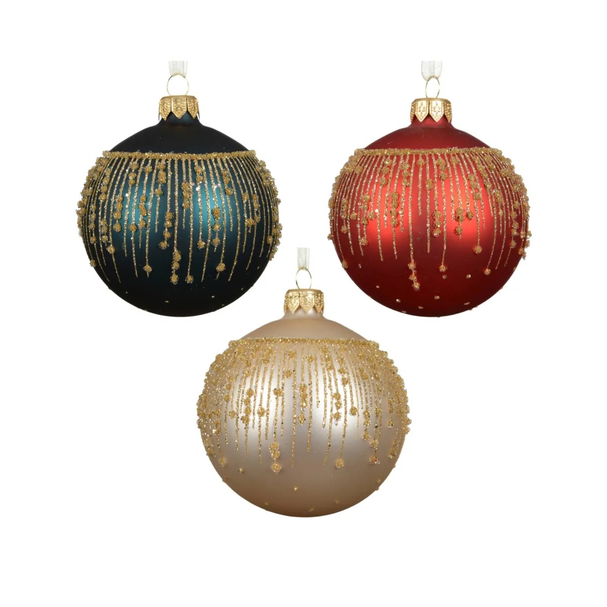 Set di 6 palline di natale in vetro (D80 mm) Marylebone Smeraldo, perla e rosso