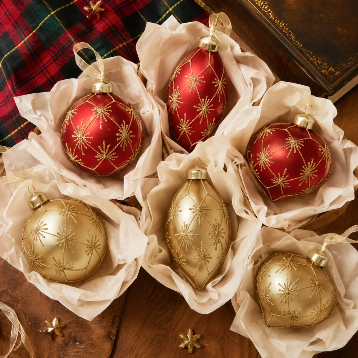 Set di 12 palline di natale in vetro (D80 mm) Astres Rosso e oro
