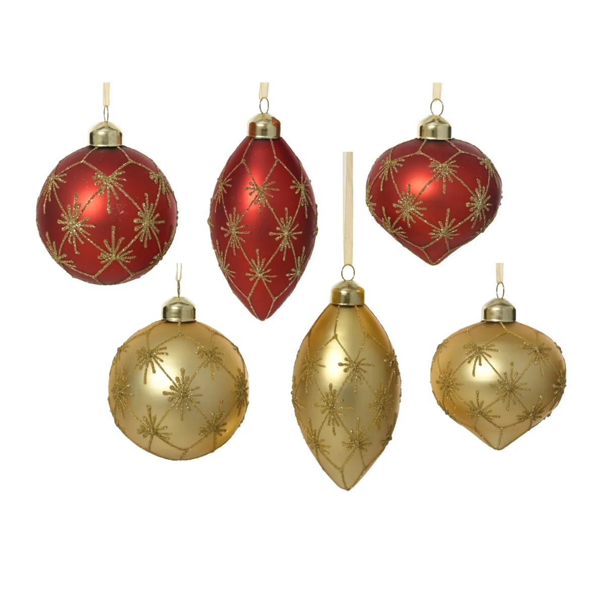 Set di 12 palline di natale in vetro (D80 mm) Astres Rosso e oro