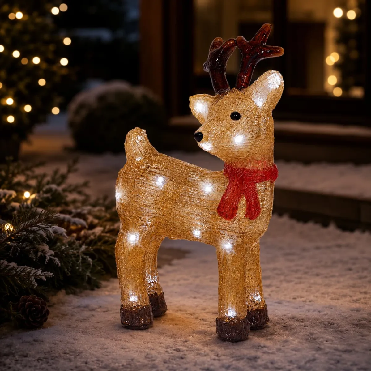 Renna luminosa a pile 24 LED (H30 cm) Billy Marrone e bianco freddo