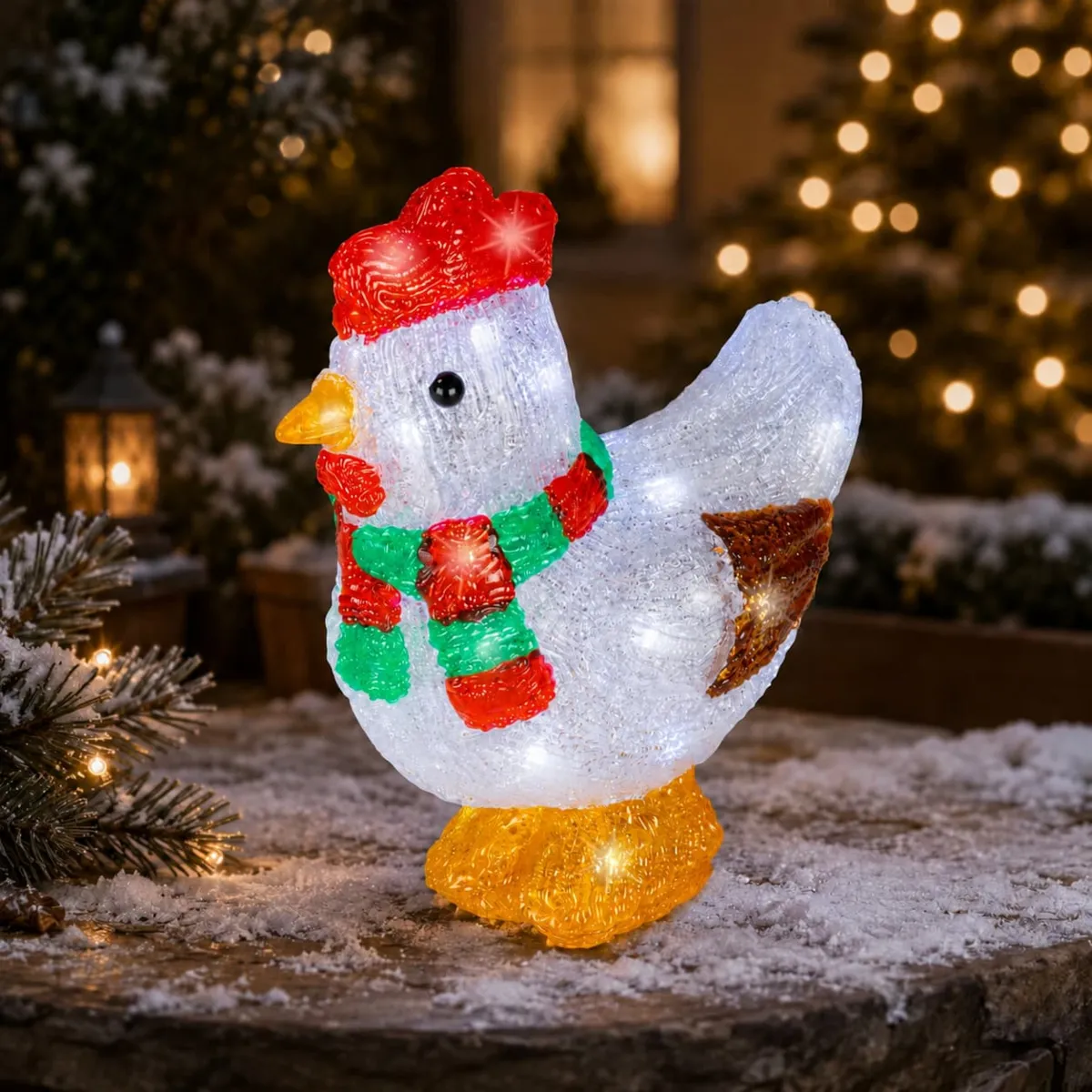 Gallina luminosa a pile 30 LED (H23 cm) Colette Bianco freddo