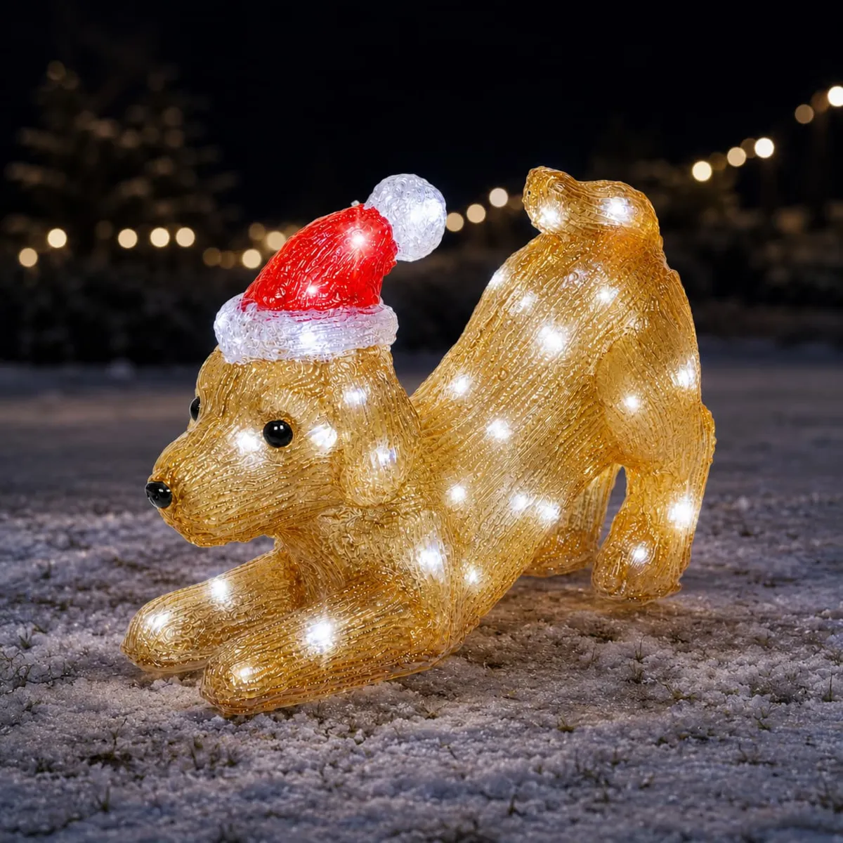 Cane luminoso a pile 30 LED (H20 cm) Teddy di Natale Bianco freddo