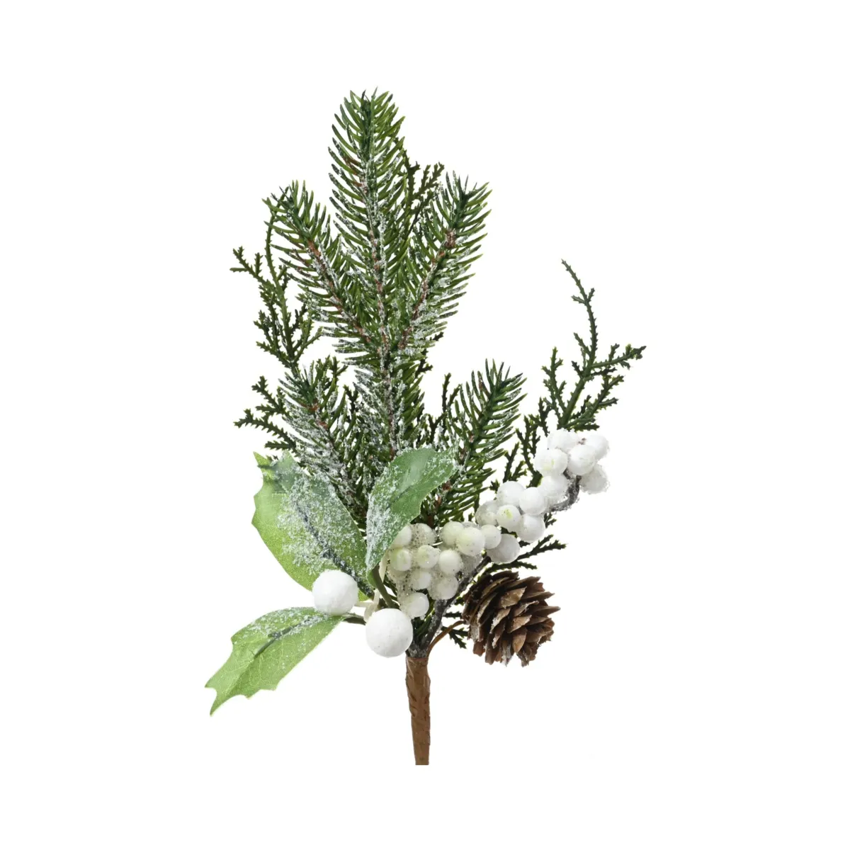 Set di 24 rami da infilare (H22 cm) Abeti e bacche Verde e bianco innevato