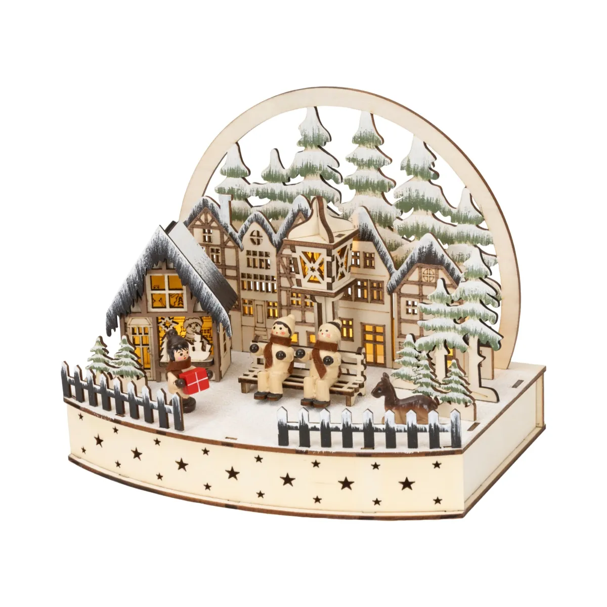 Villaggio di Natale in legno luminoso a pile (H18 cm) Pupazzi di neve felici