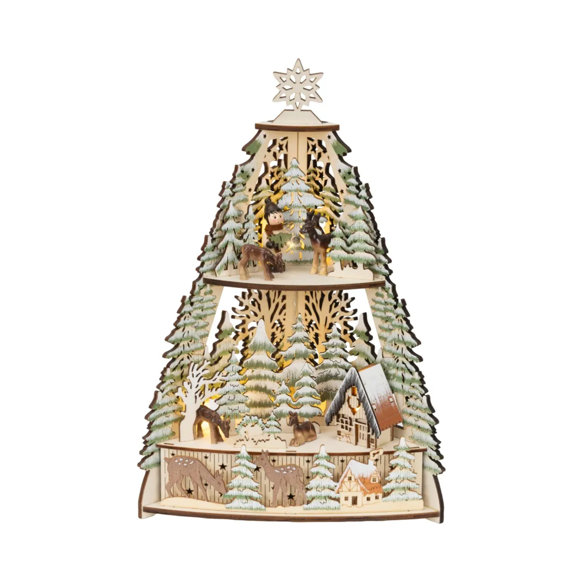 Villaggio di Natale in legno luminoso a pile (H35 cm) Renne nella foresta