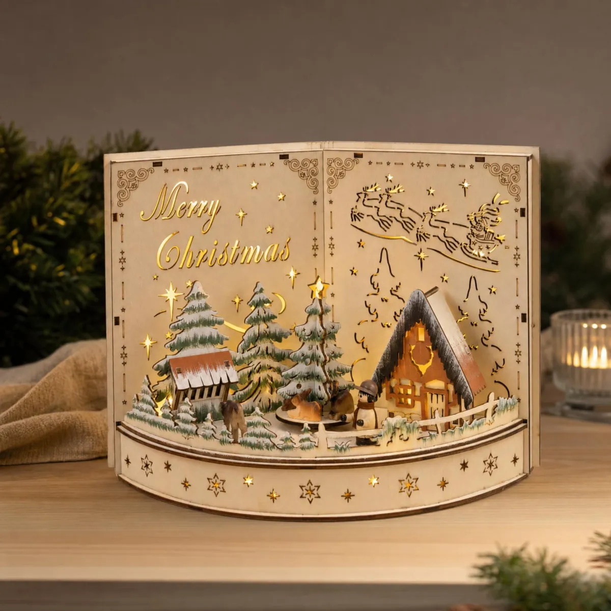 Villaggio di Natale in legno luminoso a pile (H22 cm) Il Racconto di Natale