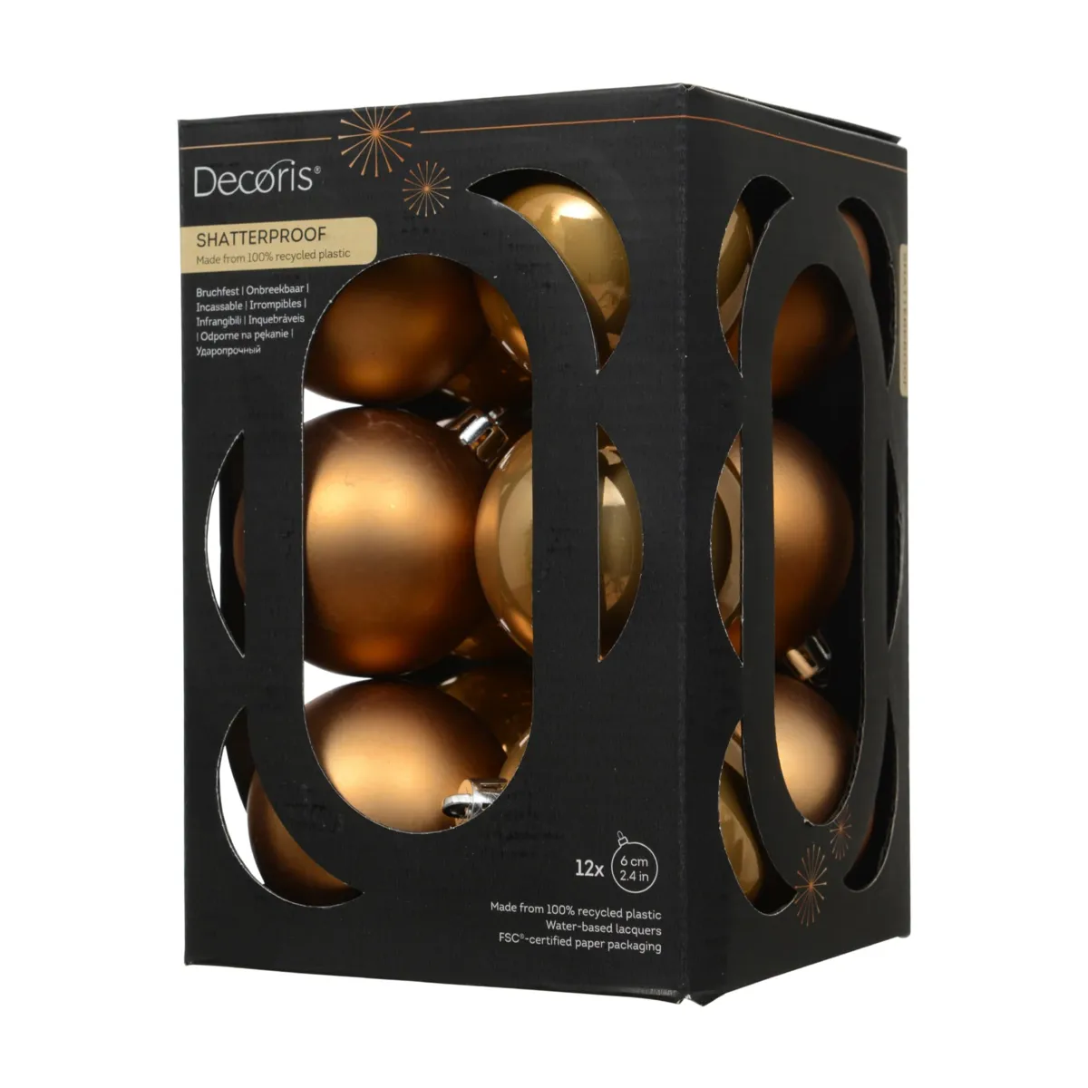 Lot de 12 boules de Noël (D60 mm) Aravis Caramel