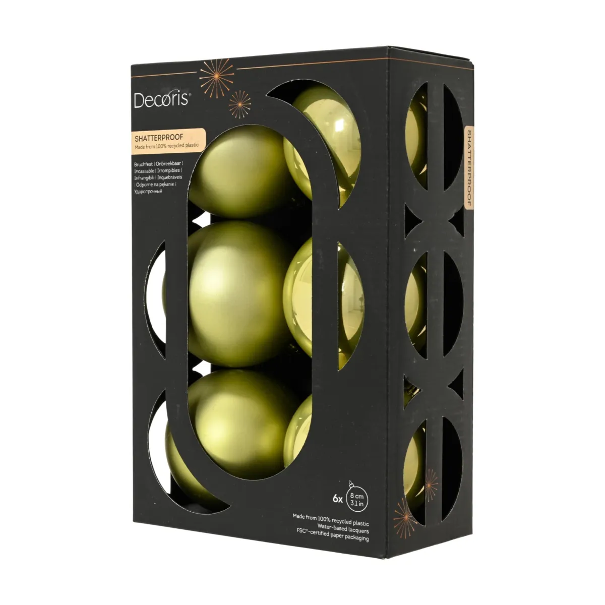 Lot de 6 boules de Noël (D80 mm) Aravis Pistache
