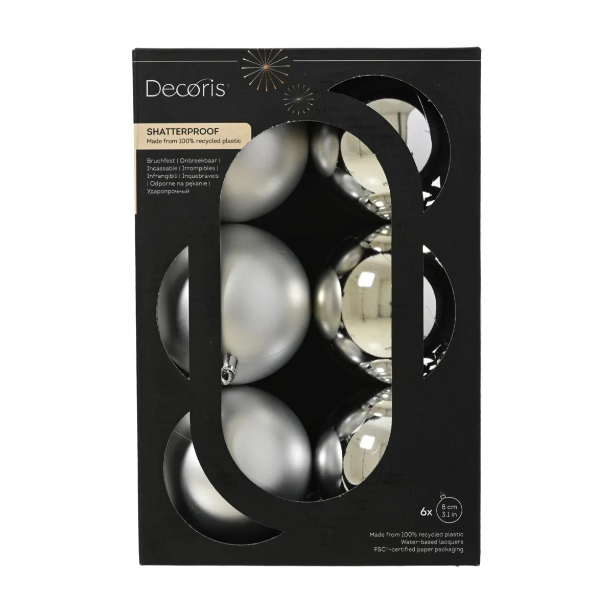Lot de 6 boules de Noël (D80 mm) Aravis Argent