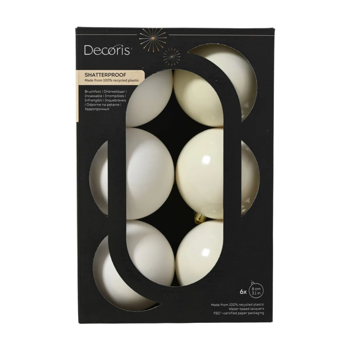 Lot de 6 boules de Noël (D80 mm) Aravis Blanc laine