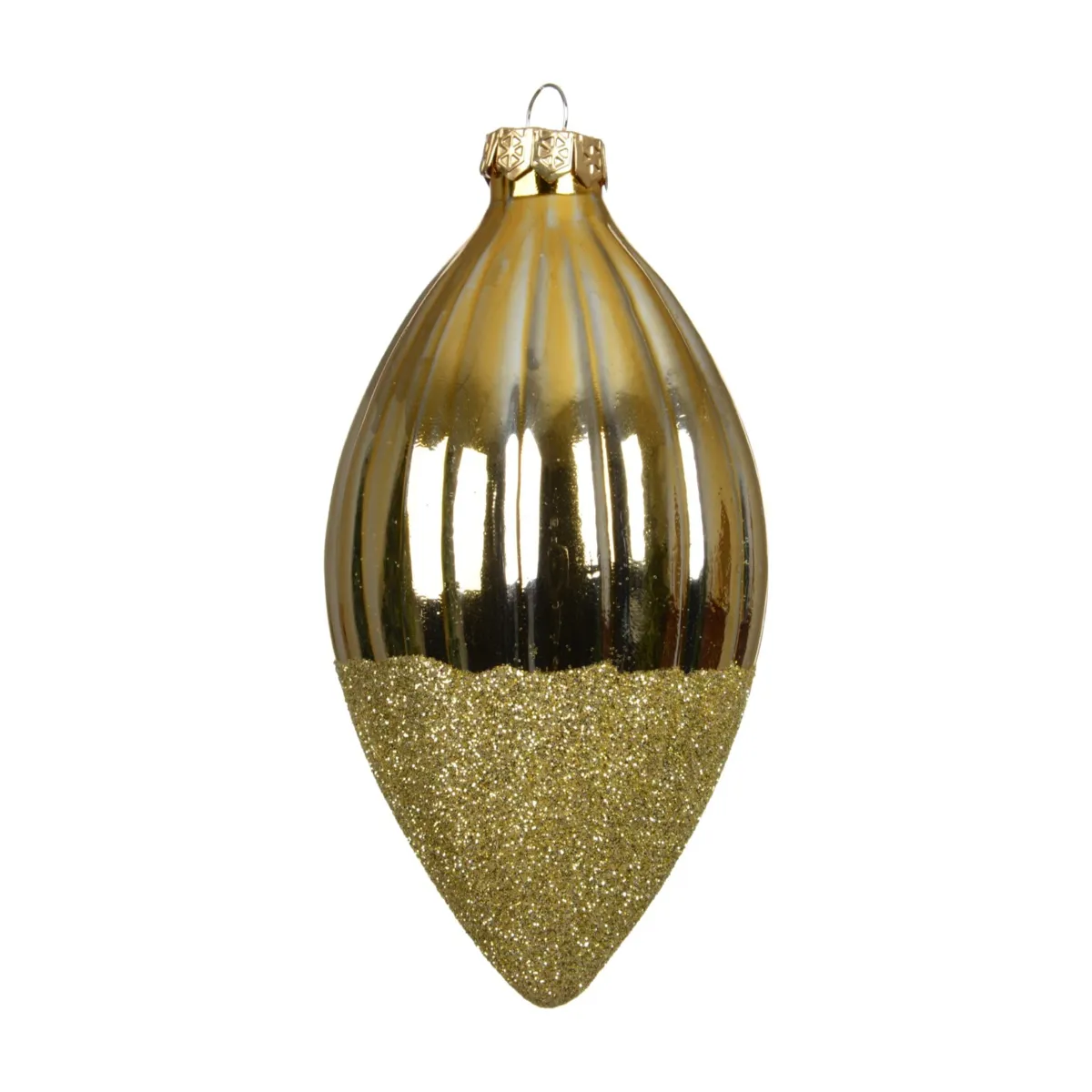 Set di 3 palline di natale in vetro (D60 mm) Goccia preziosa glitterata Oro chiaro