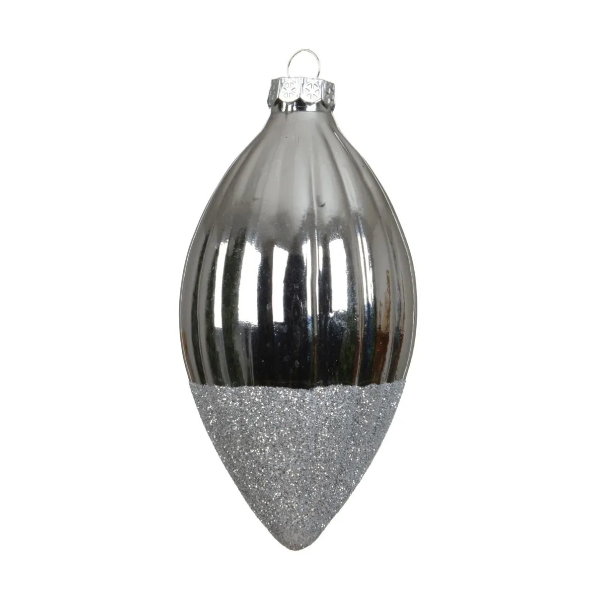 Set di 3 palline di natale in vetro (D60 mm) Goccia preziosa glitterata Argento