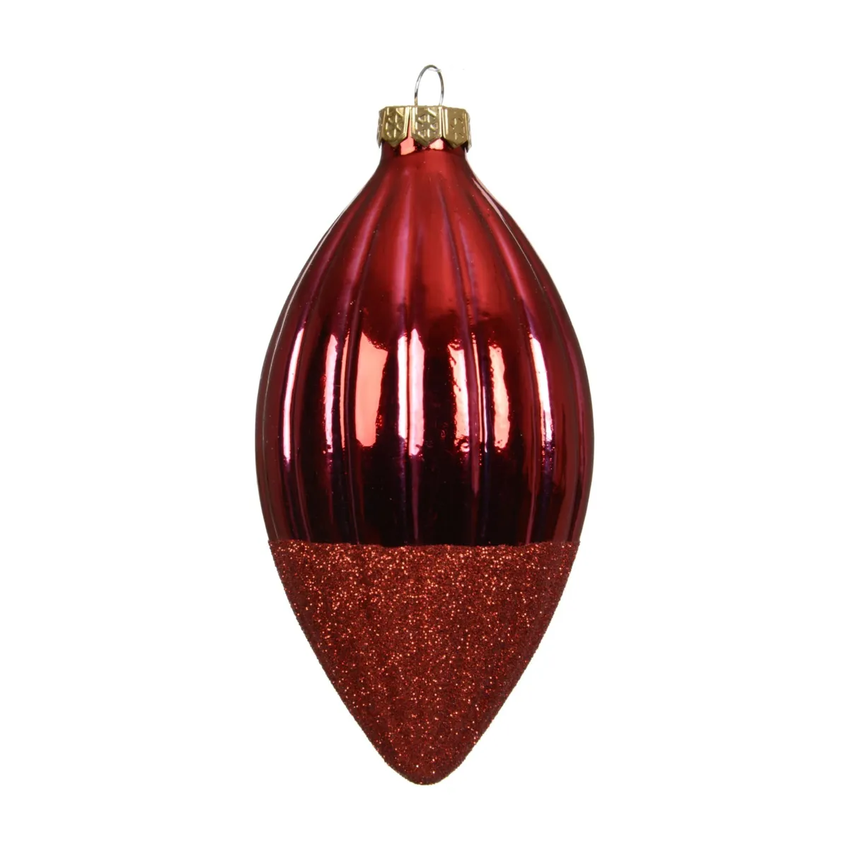 Set di 3 Palline di natale in vetro (D60 mm) Goccia preziosa glitterata Rosso
