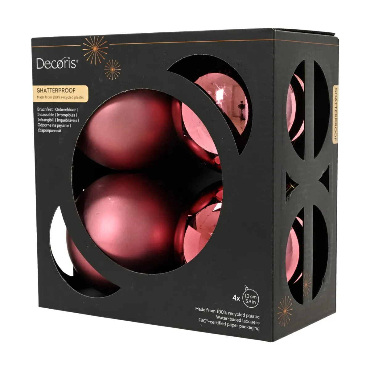 Lot de 4 boules de Noël (D100 mm) Aravis Rose foncé