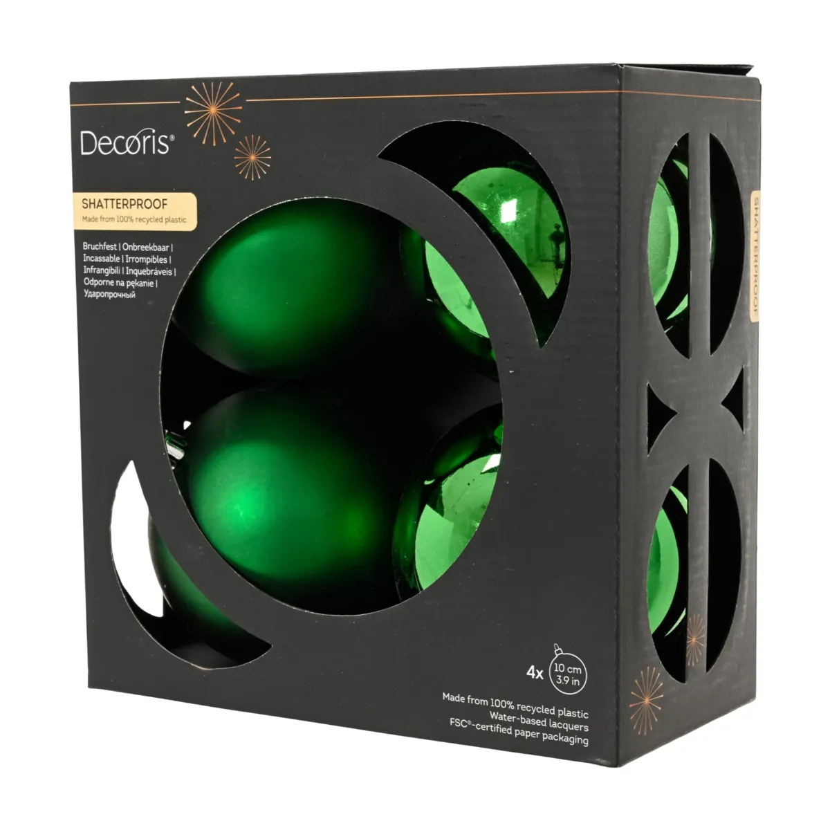Lot de 4 boules de Noël (D100 mm) Aravis Vert houx