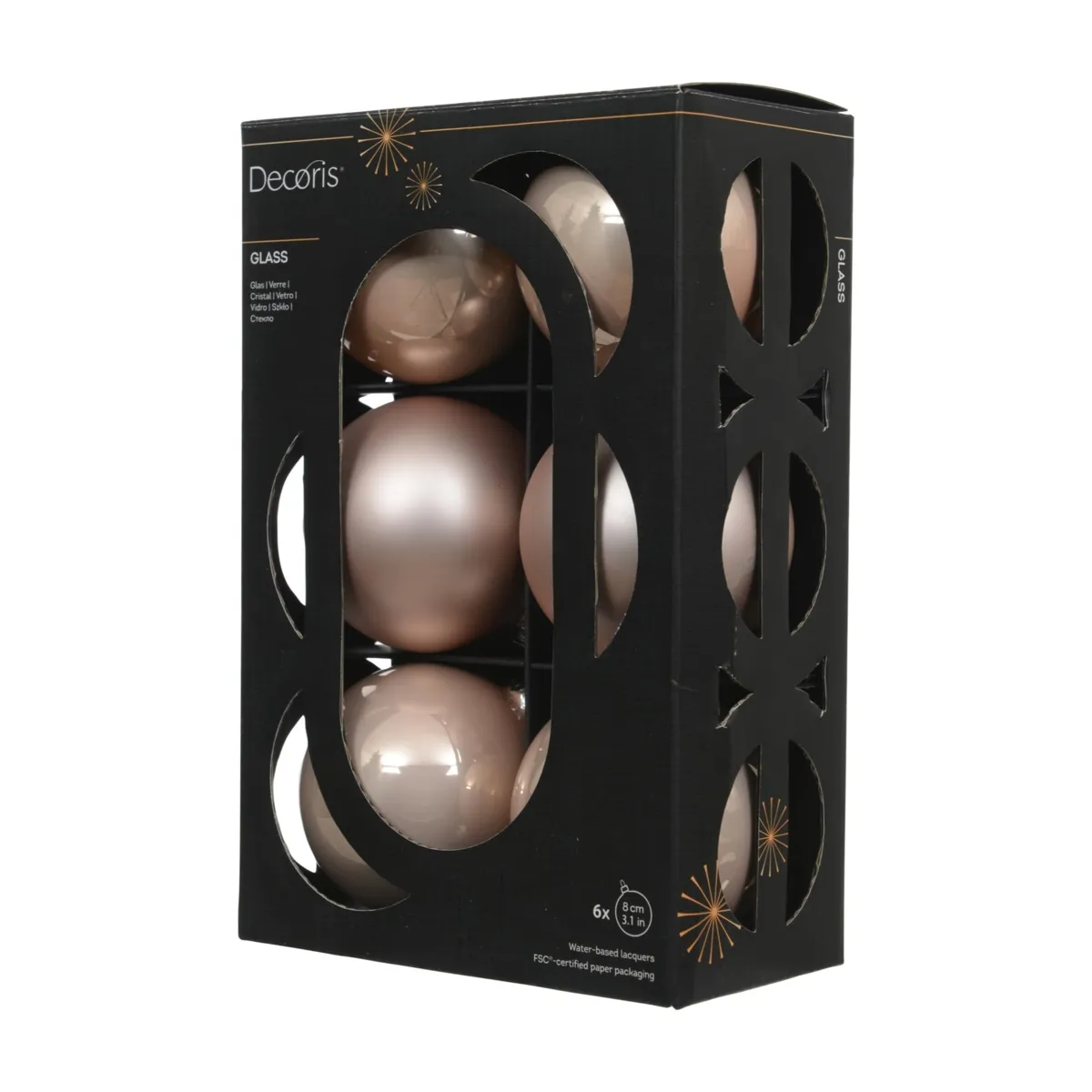 Lot de 6 boules en verre (D80 mm) Boréal Rose poudré