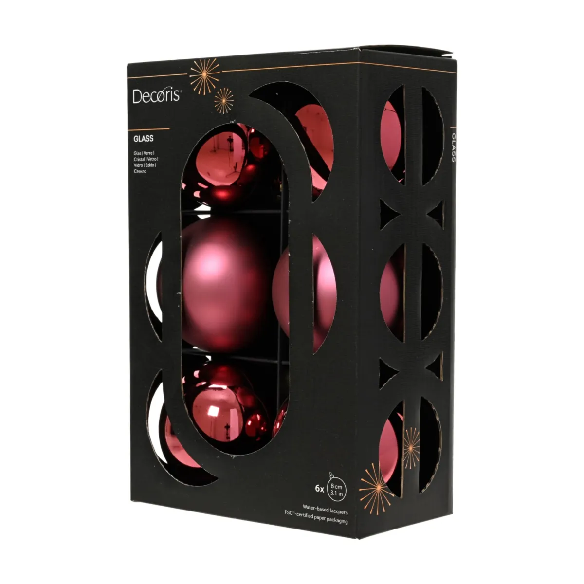 Set di 6 palline di vetro (D80 mm) Boreale Rosa scuro