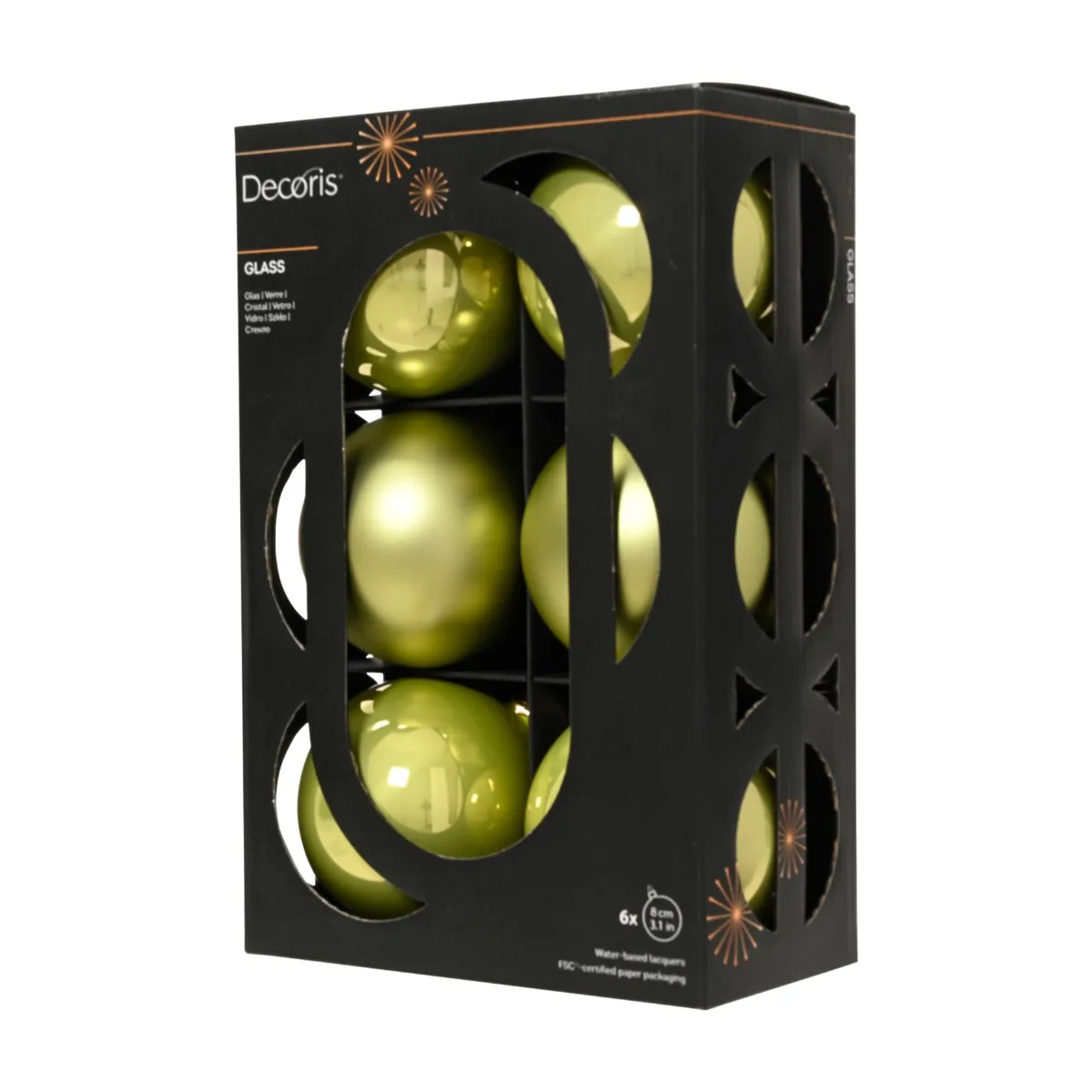 Set di 6 palline di vetro (D80 mm) Boreale Pistacchio