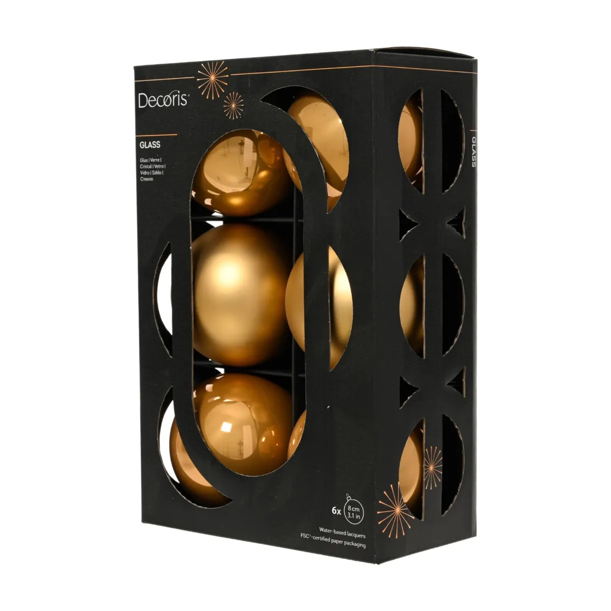 Set van 6 glazen kerstballen (Ø80 mm) Boreaal Karamel