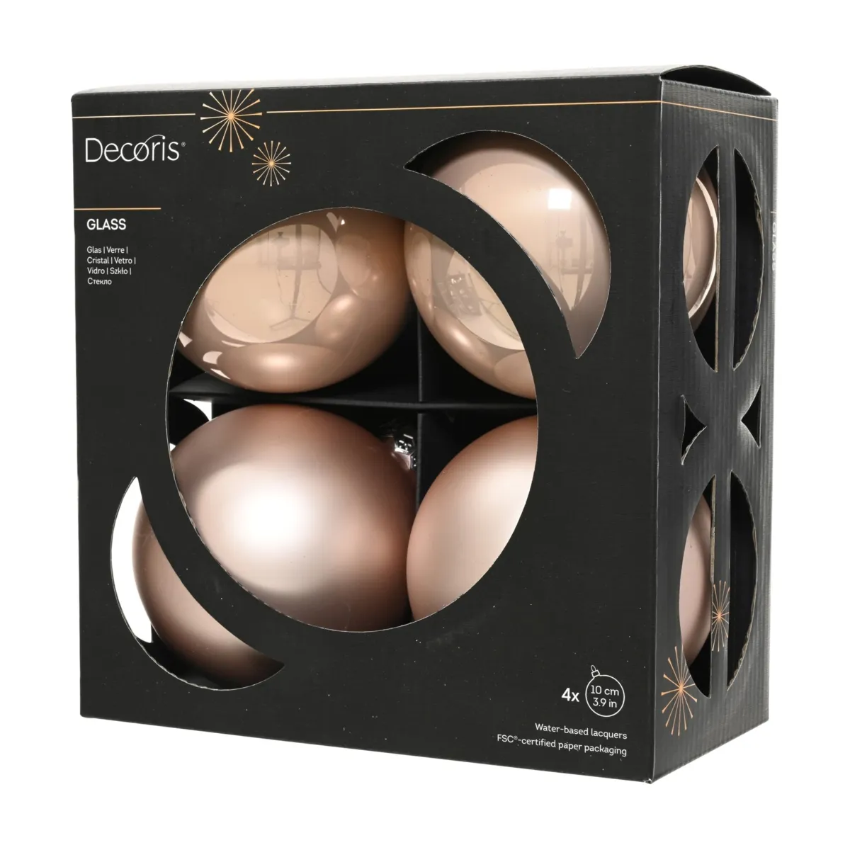 Lot de 4 boules de Noël en verre (D100 mm) Boréal Rose poudré