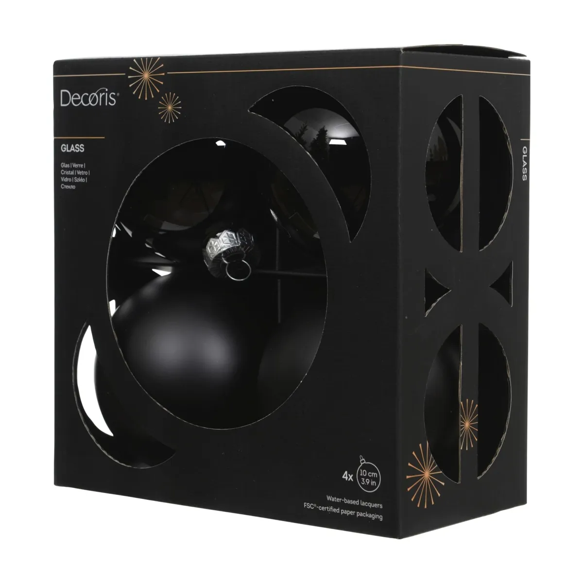 Lot de 4 boules de Noël en verre (D100 mm) Boréal Noir