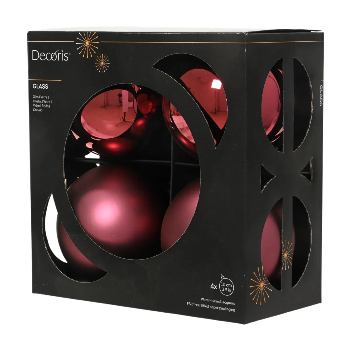 Set di 4 palline di natale in vetro (D100 mm) Boreale Rosa scuro