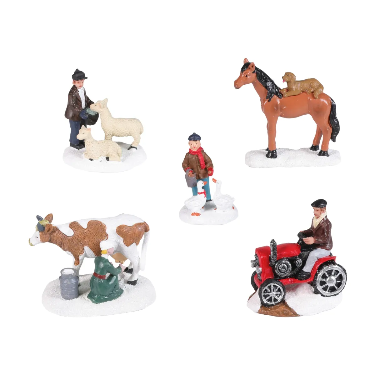 Set di 5 figurine per villaggio (H6,8 cm) Vita in fattoria