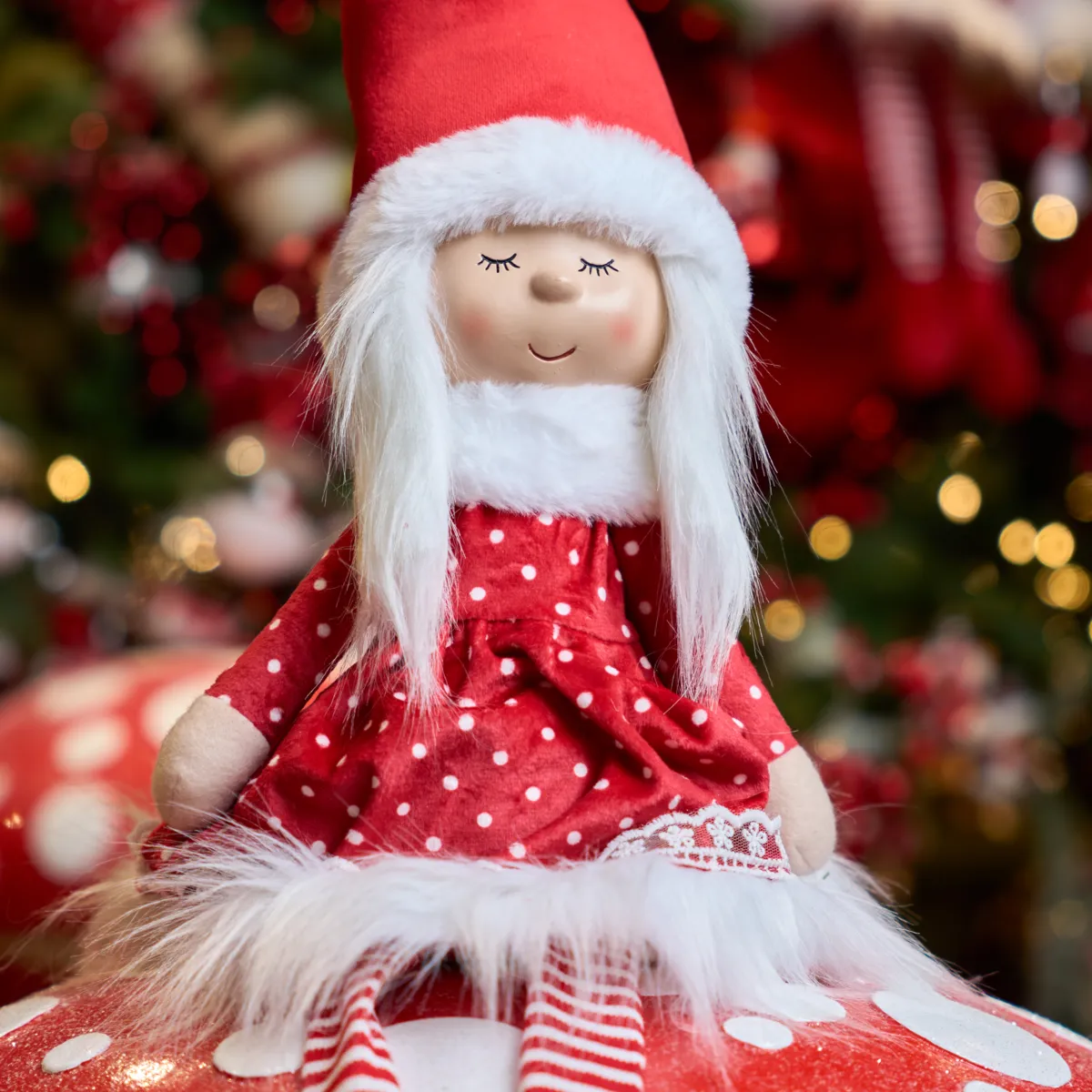 Bambola di Natale gambe morbide (H85 cm) Marthe in Rosso e bianco