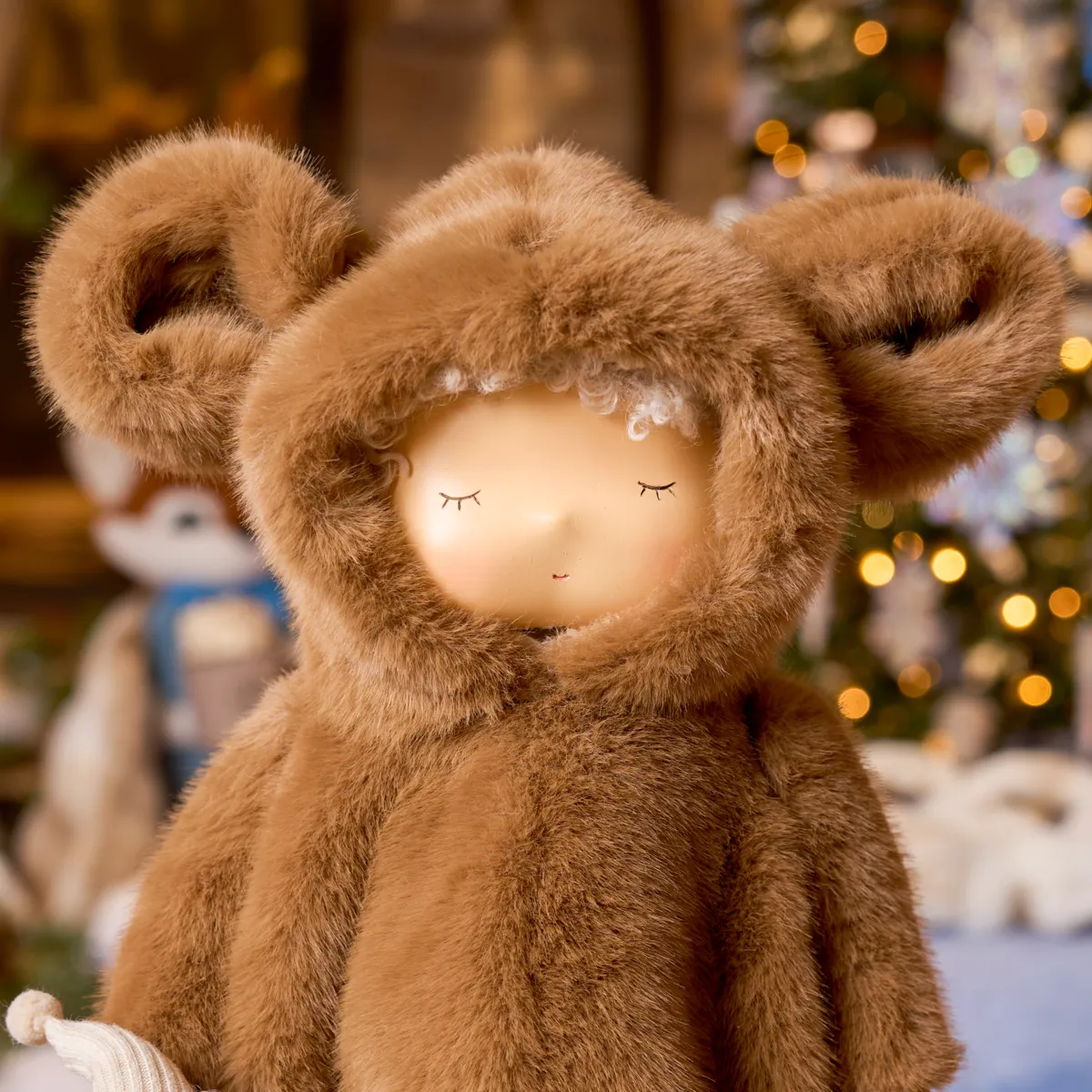 Bambola di Natale in pelliccia sintetica (H40 cm) Célestin pigiama orso Marrone
