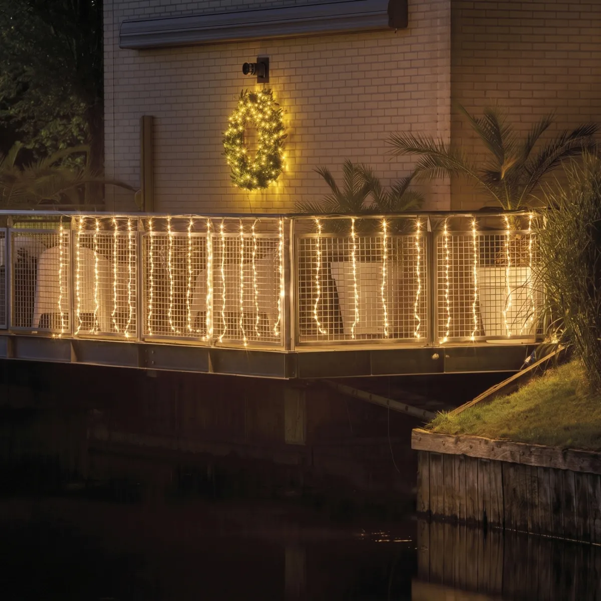 Guirlande lumineuse pour balcon 400 LED (L400 x H100 cm) câble transparent Neige tombante Blanc chaud