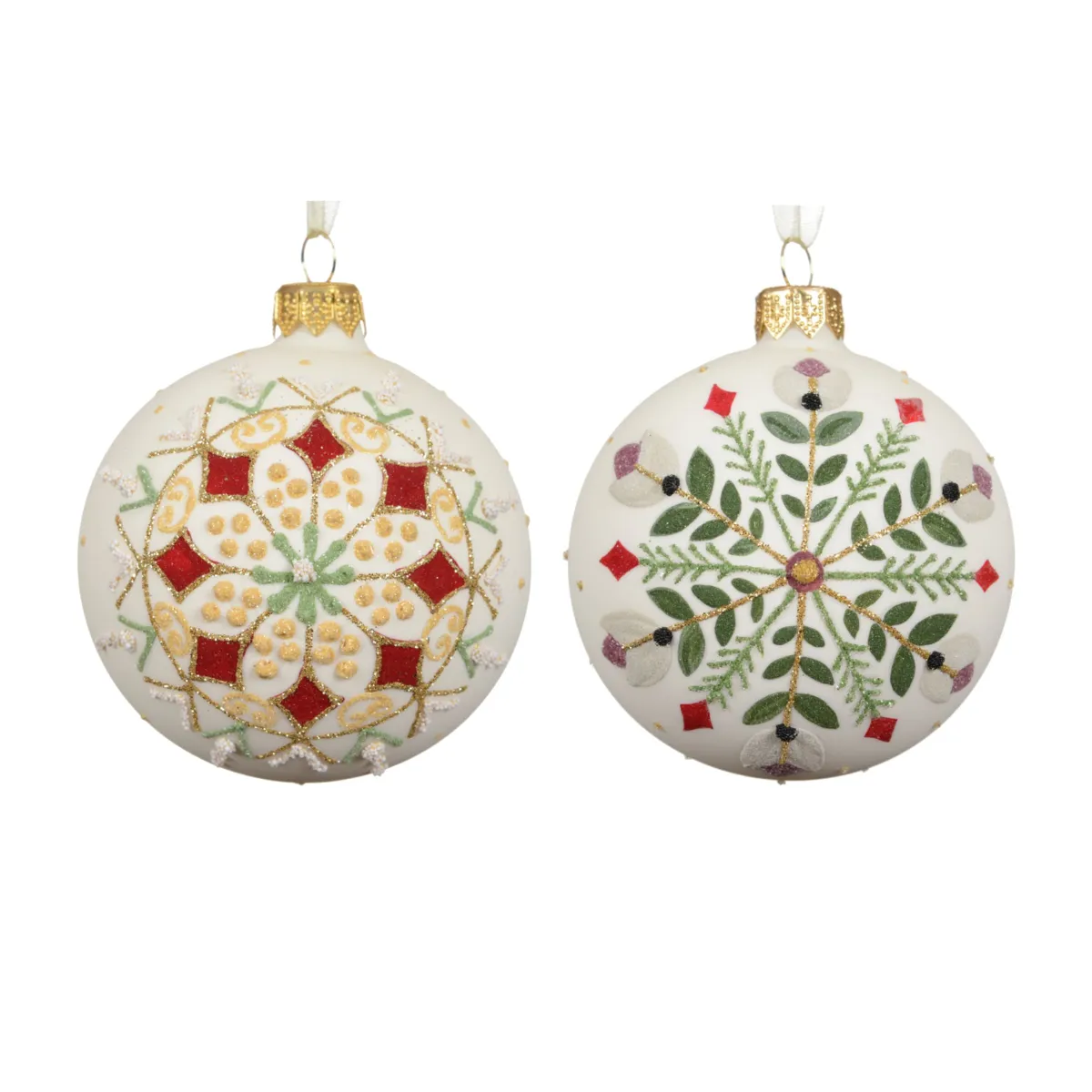 Set di 6 palline di natale in vetro (D80 mm) Imperatrice Bianco lana