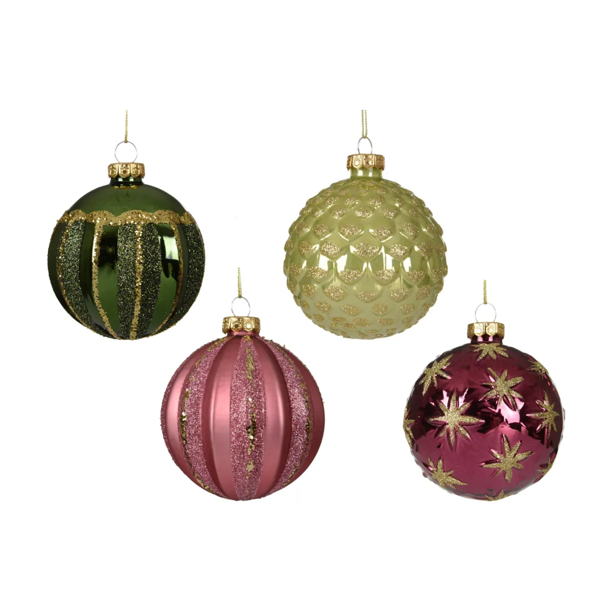 Set di 12 palline di natale in vetro (D80 mm) Majesty Verde e rosa scuro