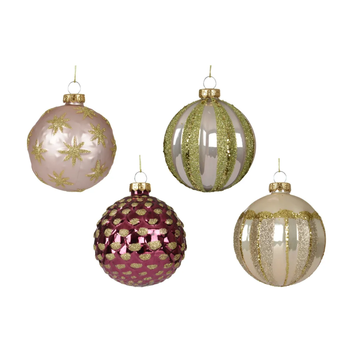 Set di 12 palline di natale in vetro (D80 mm) Majesty Rosa cipria e scuro