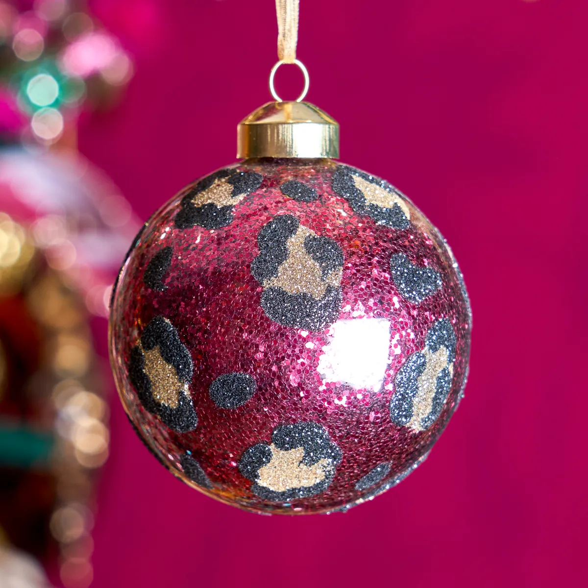 Set di 2 palline di natale (D80 mm) Leopardo disco Rosa scuro