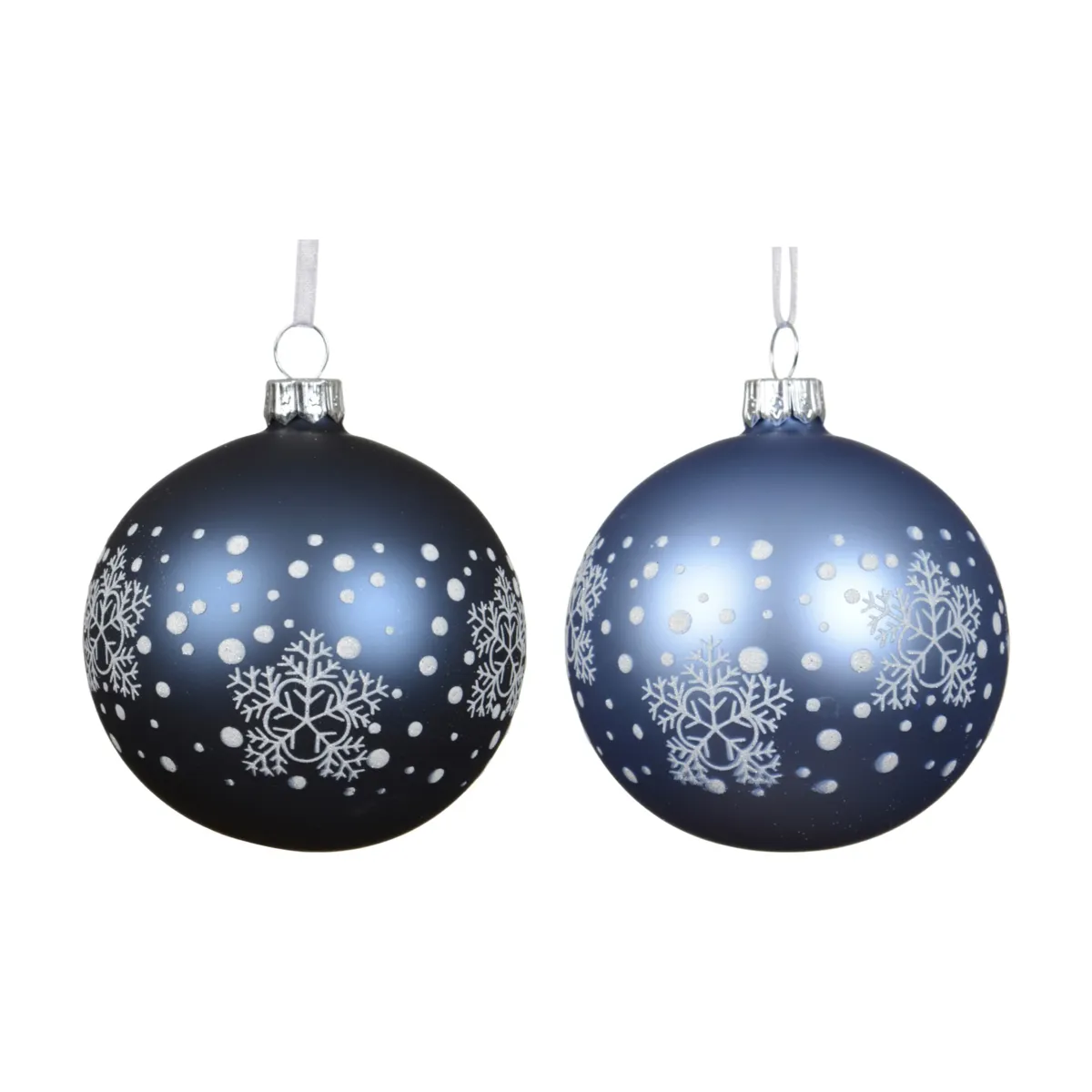 Set di 6 palline in vetro (D80 mm) Fiocchi polari Blu notte