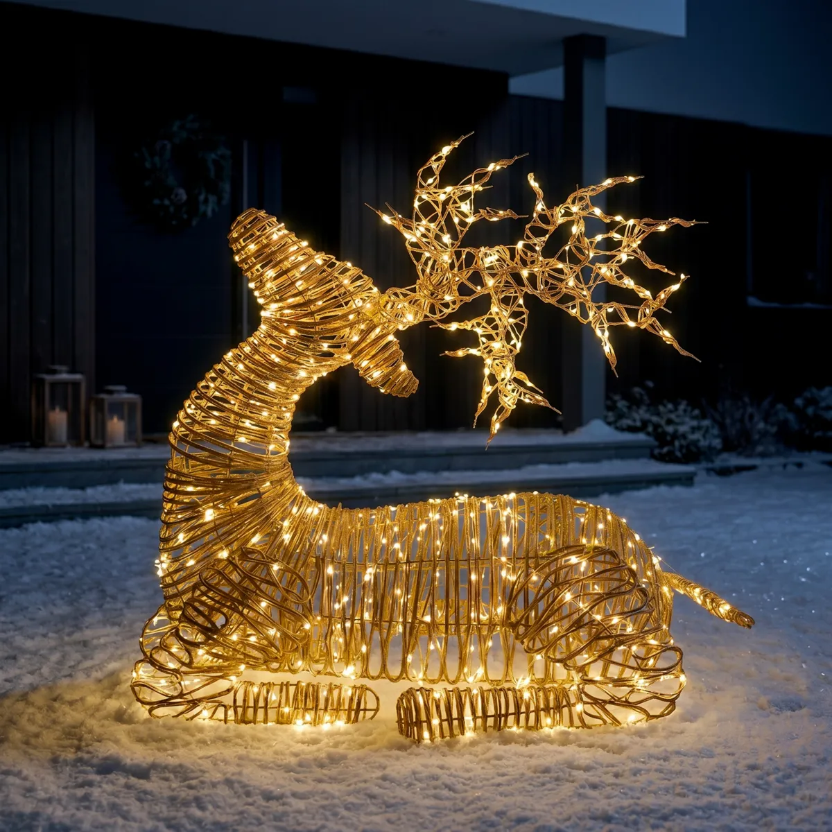Renna luminosa 630 Led (H88 cm) Dan in resina intrecciata Naturale e Bianco caldo