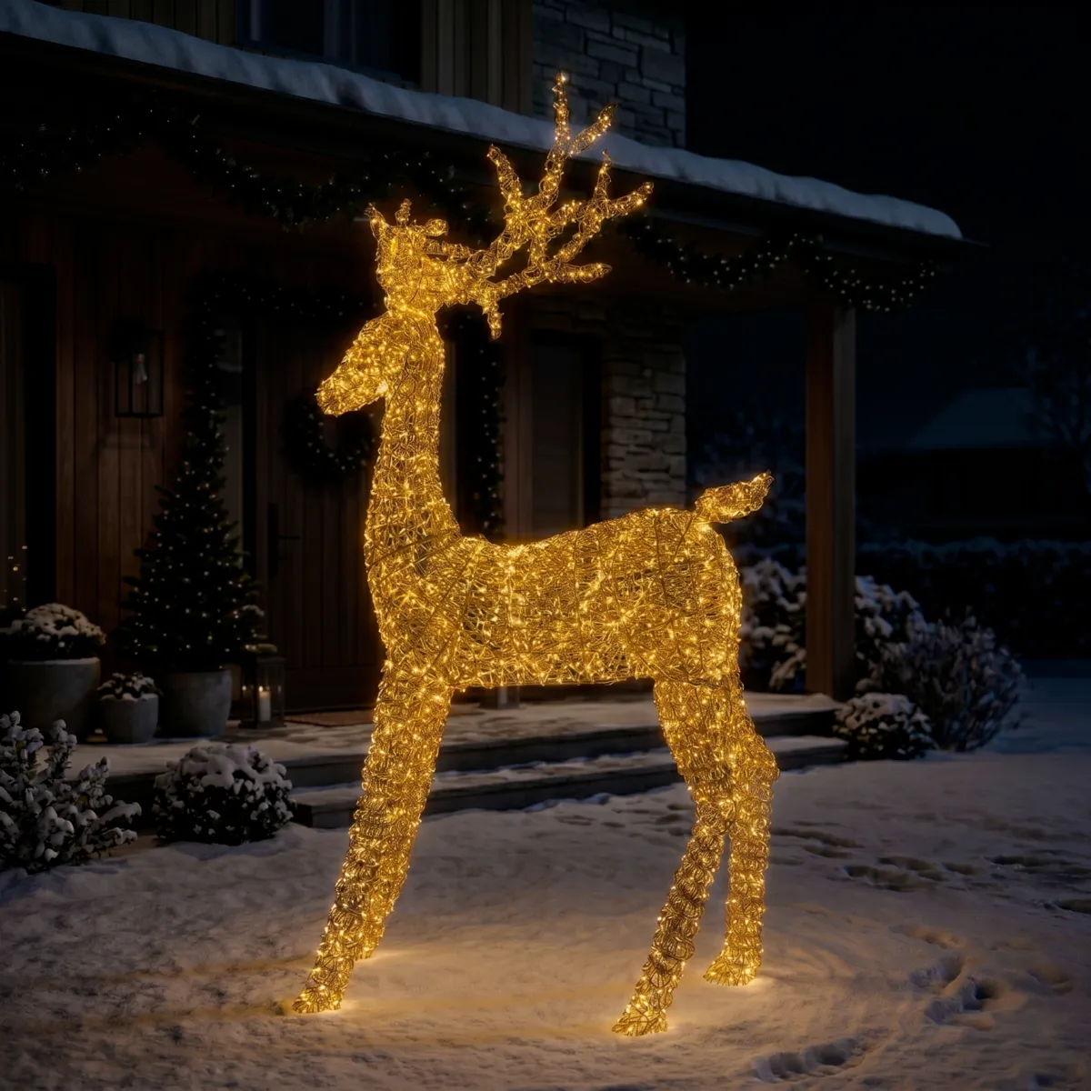 Renna luminosa Gigante 2350 LED (H200 cm) Veglione Flash Oro intenso e bianco caldo