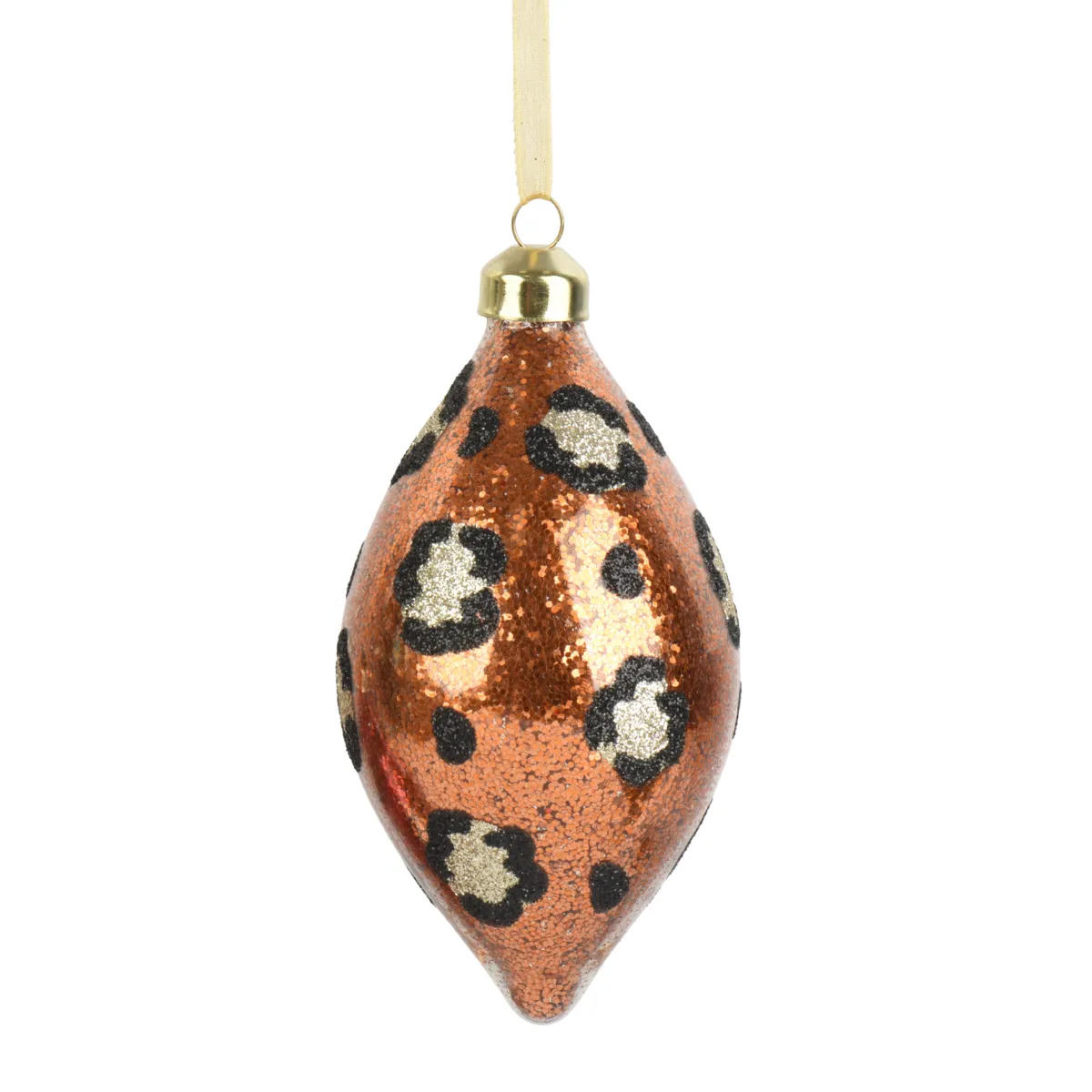 Set di 2 palline di natale in vetro (D8 cm) Gocce Leopardo disco Cognac