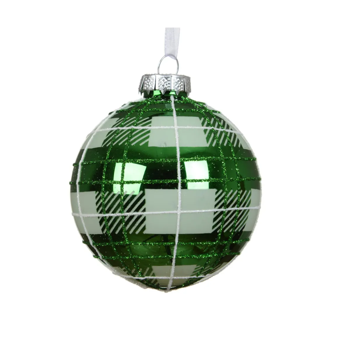 Pallina di natale in vetro (D80 mm) Scottish tartan Verde