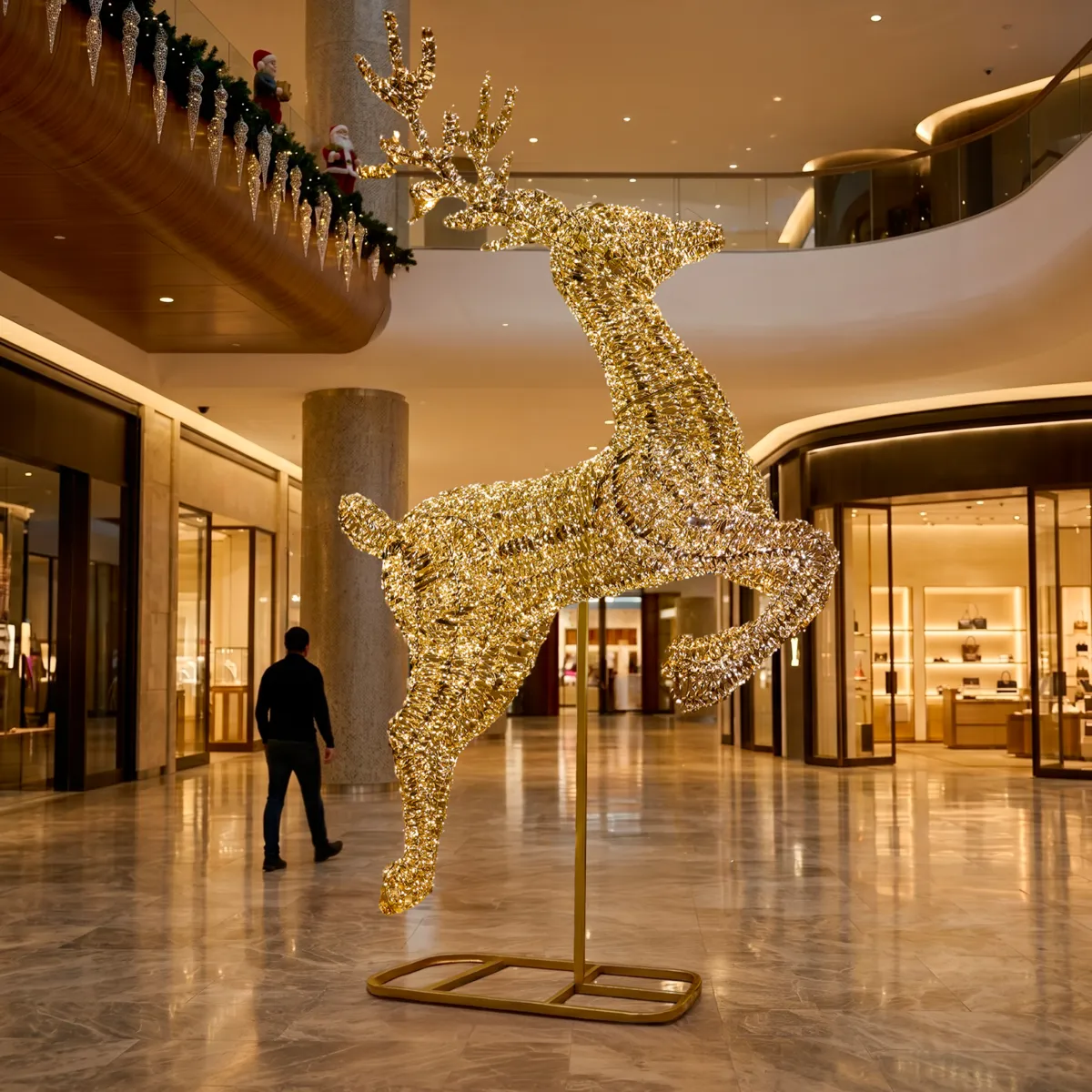 Renna luminosa gigante 10.000 LED (H337 cm) Veglione Flash Oro intenso e bianco caldo