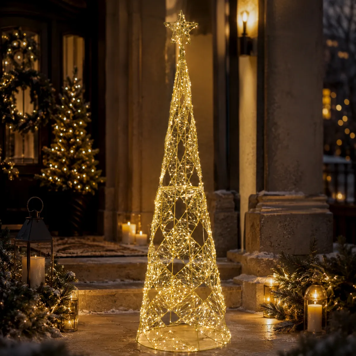 Cono luminoso a 960 LED (altezza 168 cm) Starry Night Gold