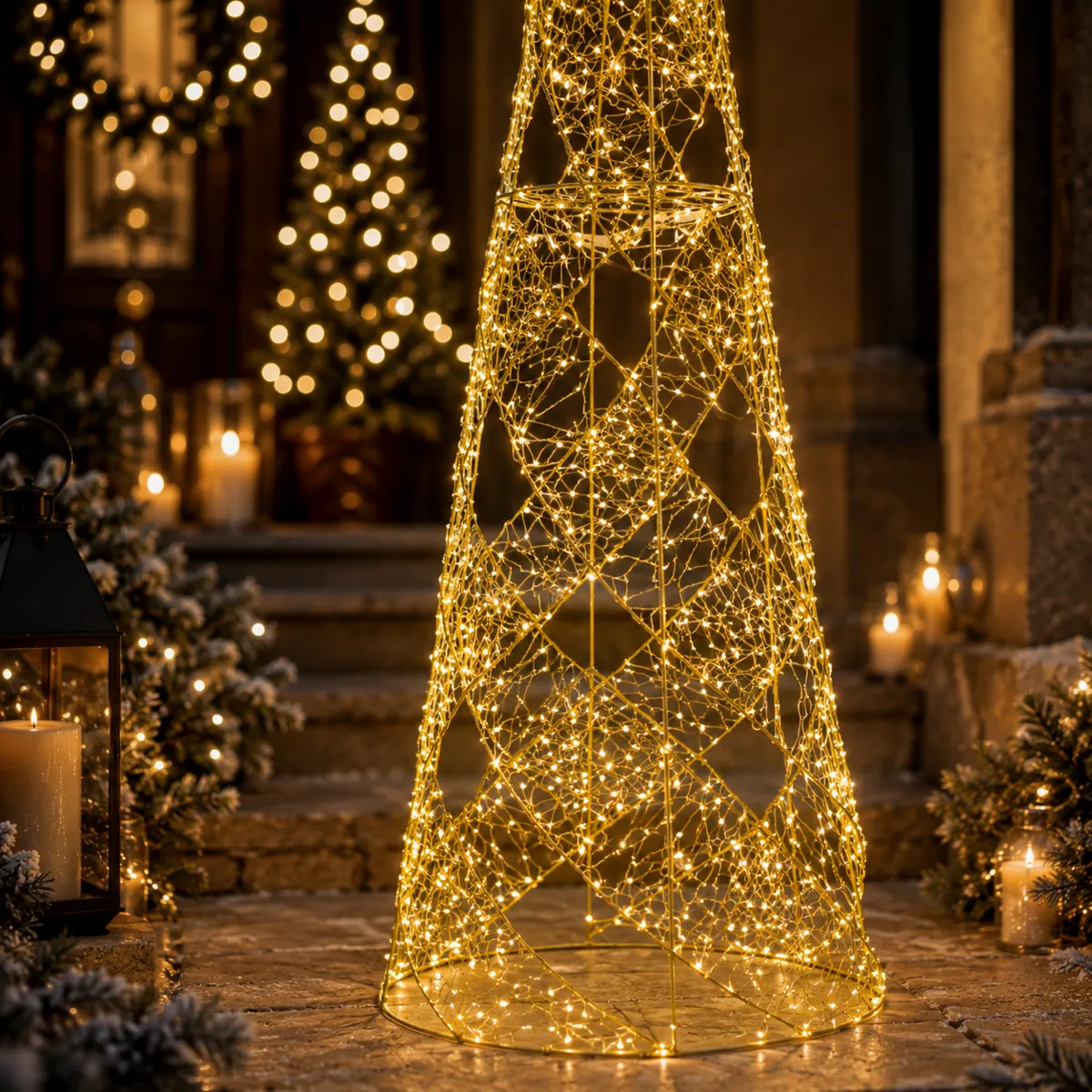 Cono luminoso a 960 LED (altezza 168 cm) Starry Night Gold