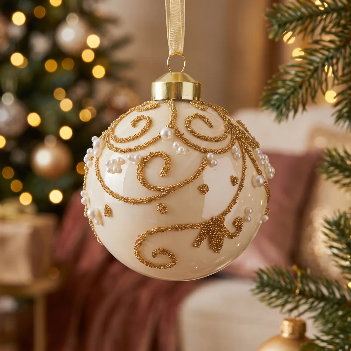 Pallina di natale in vetro (D80 mm) Sissi Bianco lana