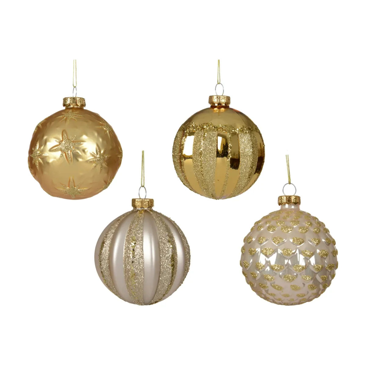 Set di 12 palline di natale in vetro (D80 mm) Majesty Oro e perla