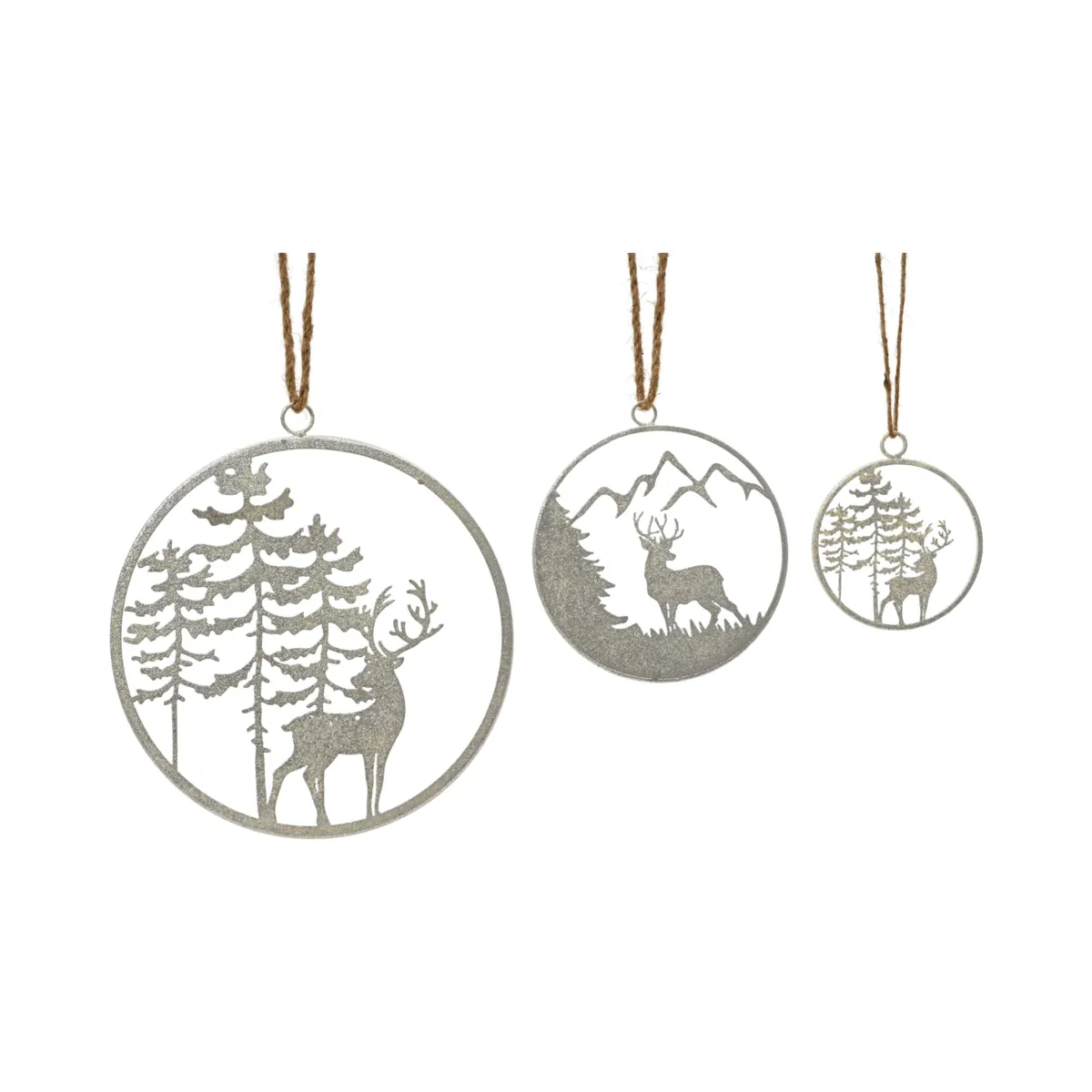 Set di 3 decorazioni natalizie in metallo (D28 cm) Paesaggi scintillanti Argento glitterato