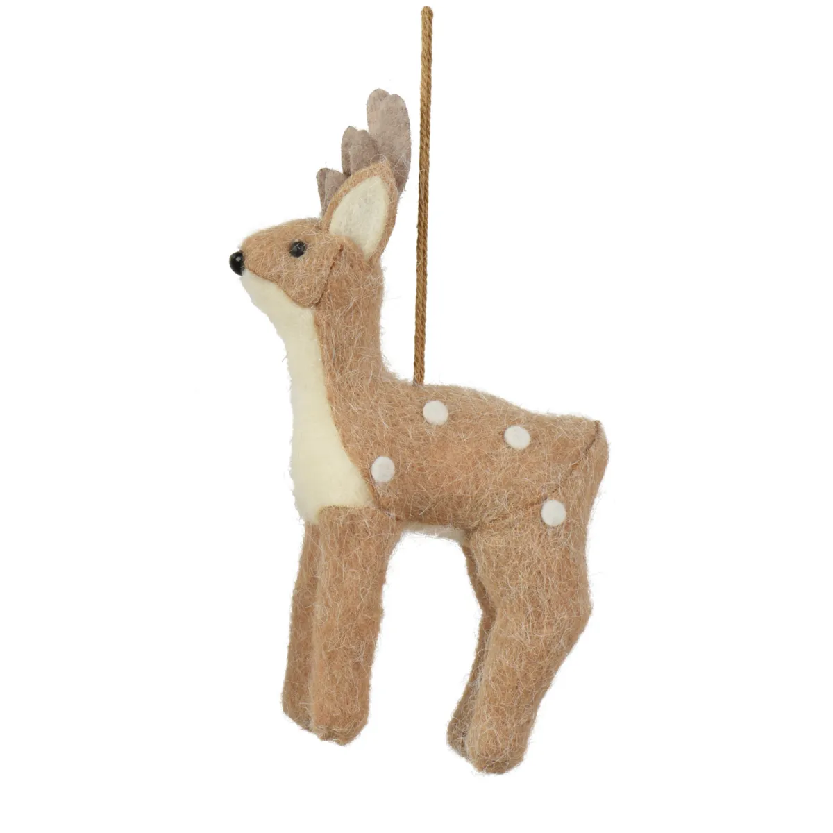 Sospensione natalizia (H15 cm) Piccolo cervo in lana Beige